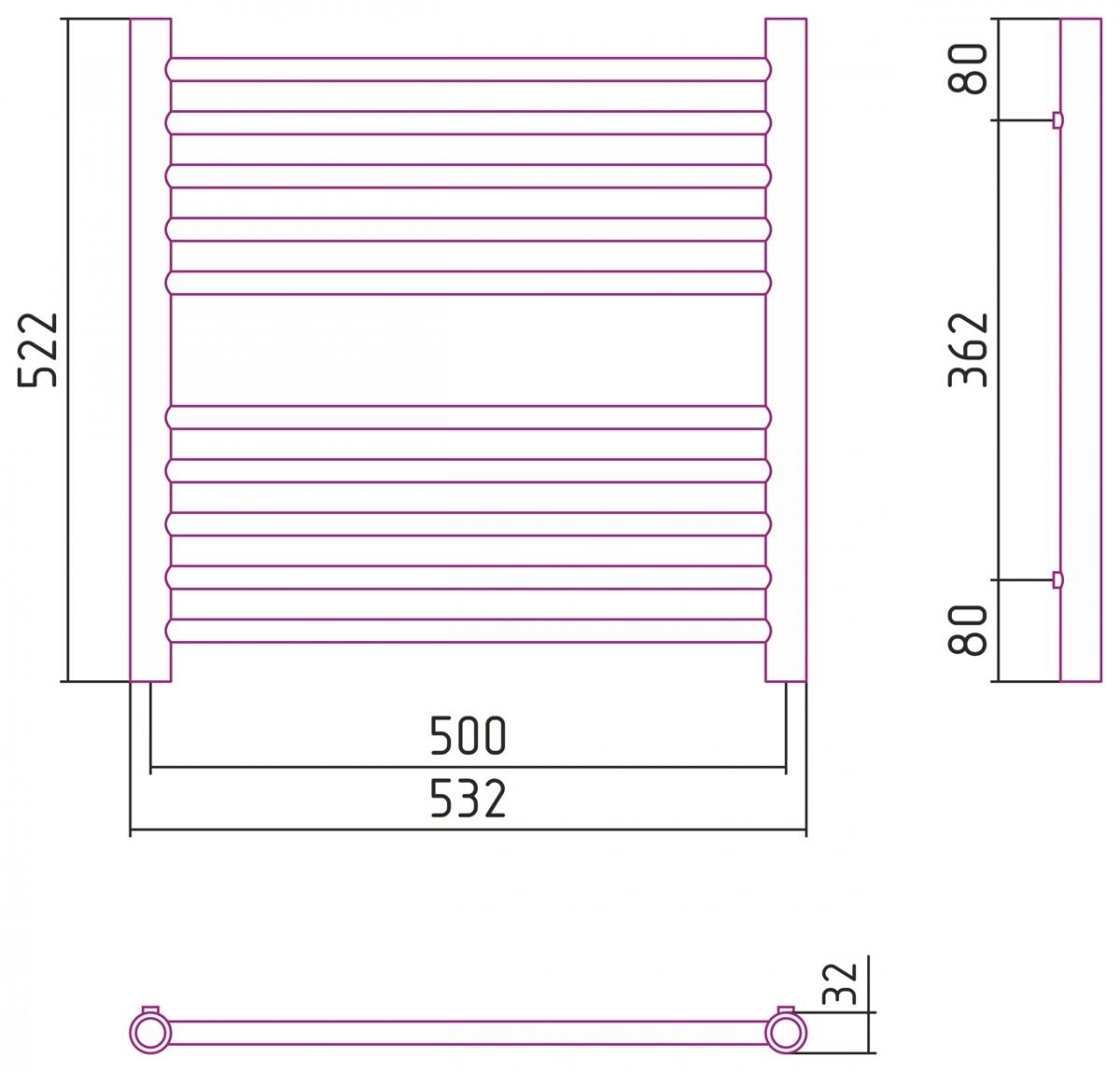 Полотенцесушитель комбинированный Сунержа Богема-ПРОФИ прямой 600x500. 00-5102-6050